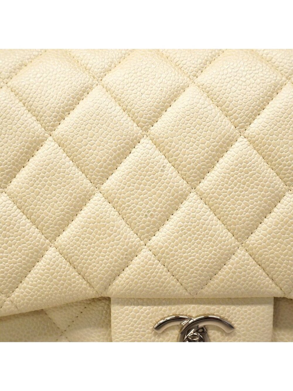 Chanel Shoulder Bag Maxi Quilted Caviar Leather Ivory Silver - Picture 10 of 10